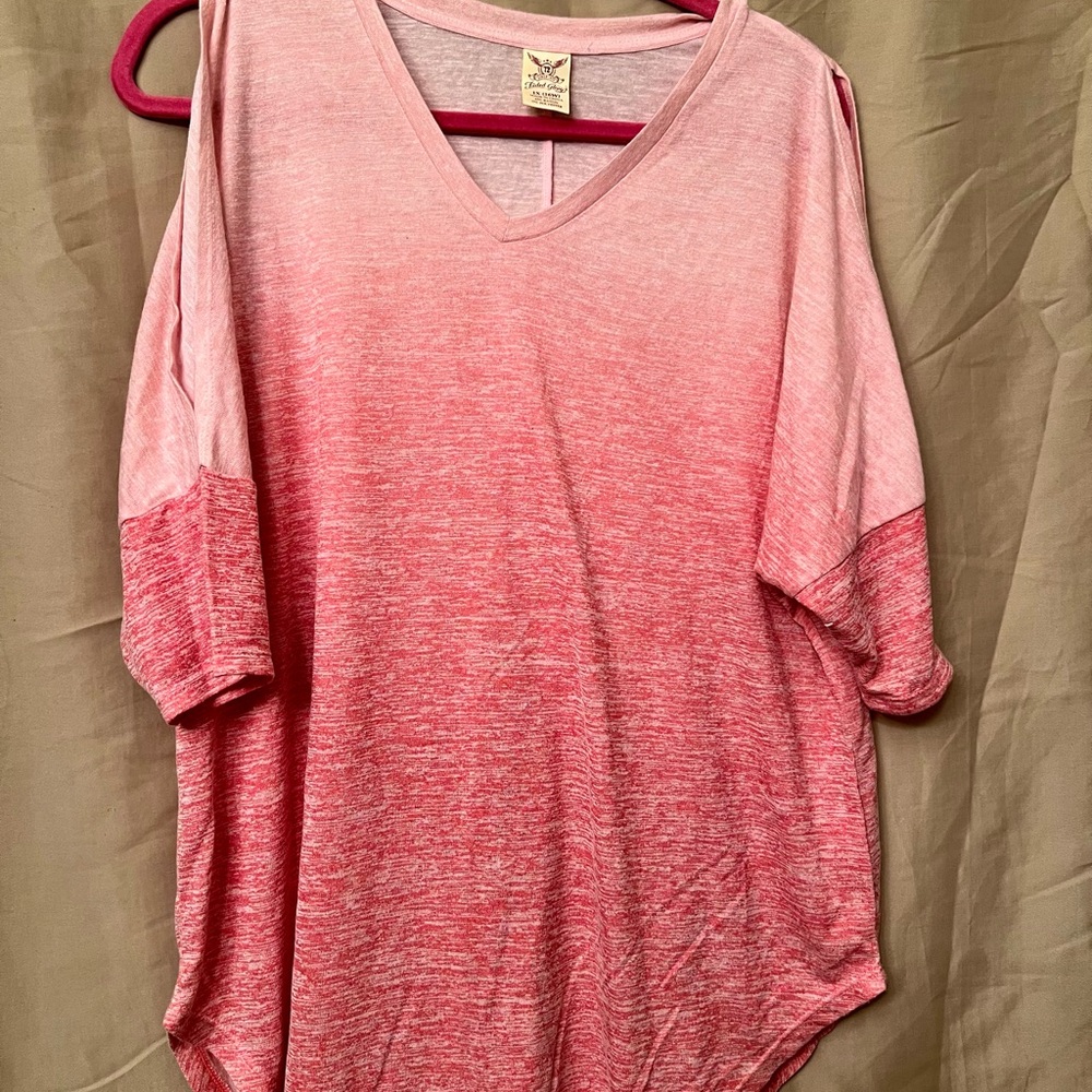 Faded Glory Pink/Orange Ombre V-Neck Tee